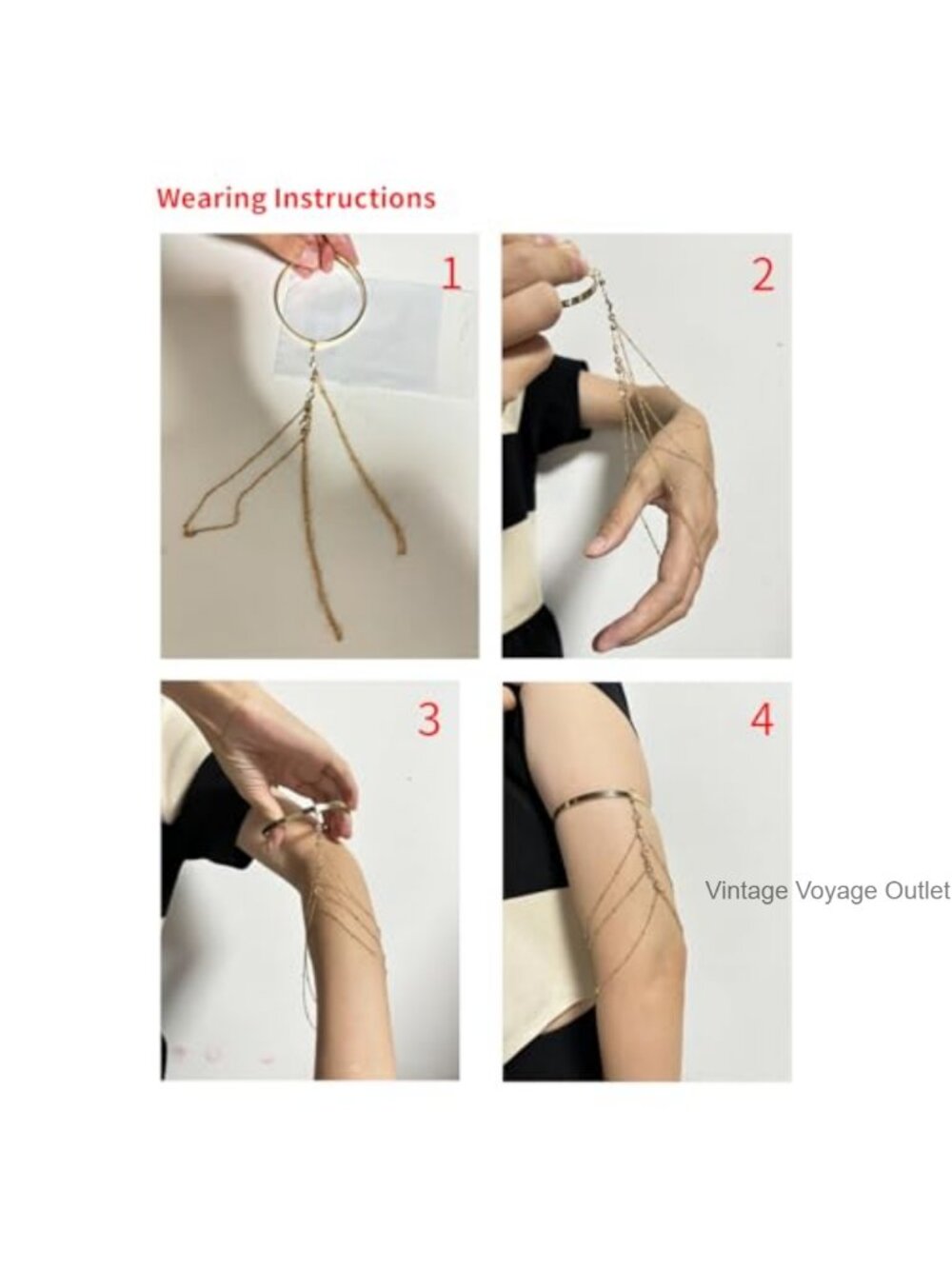 Crystal Bead Tassel Upper Arm Chain Bracelet Adjustable Arm Cuff for Summer
